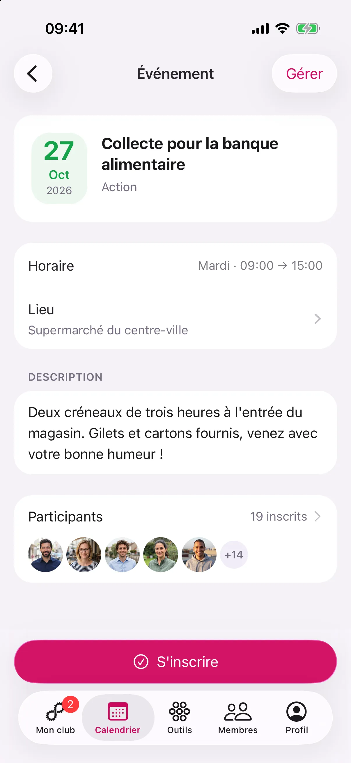 Fiche d'un événement dans Rotalink
