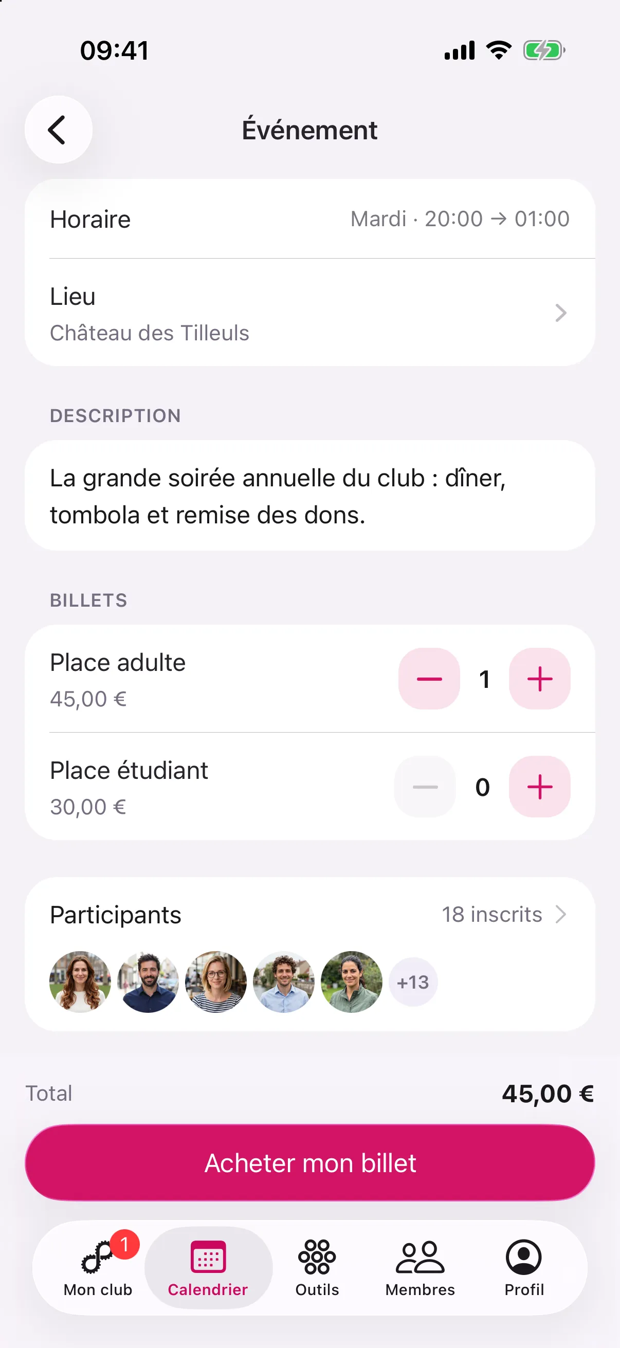 Billets d'un dîner de gala dans Rotalink